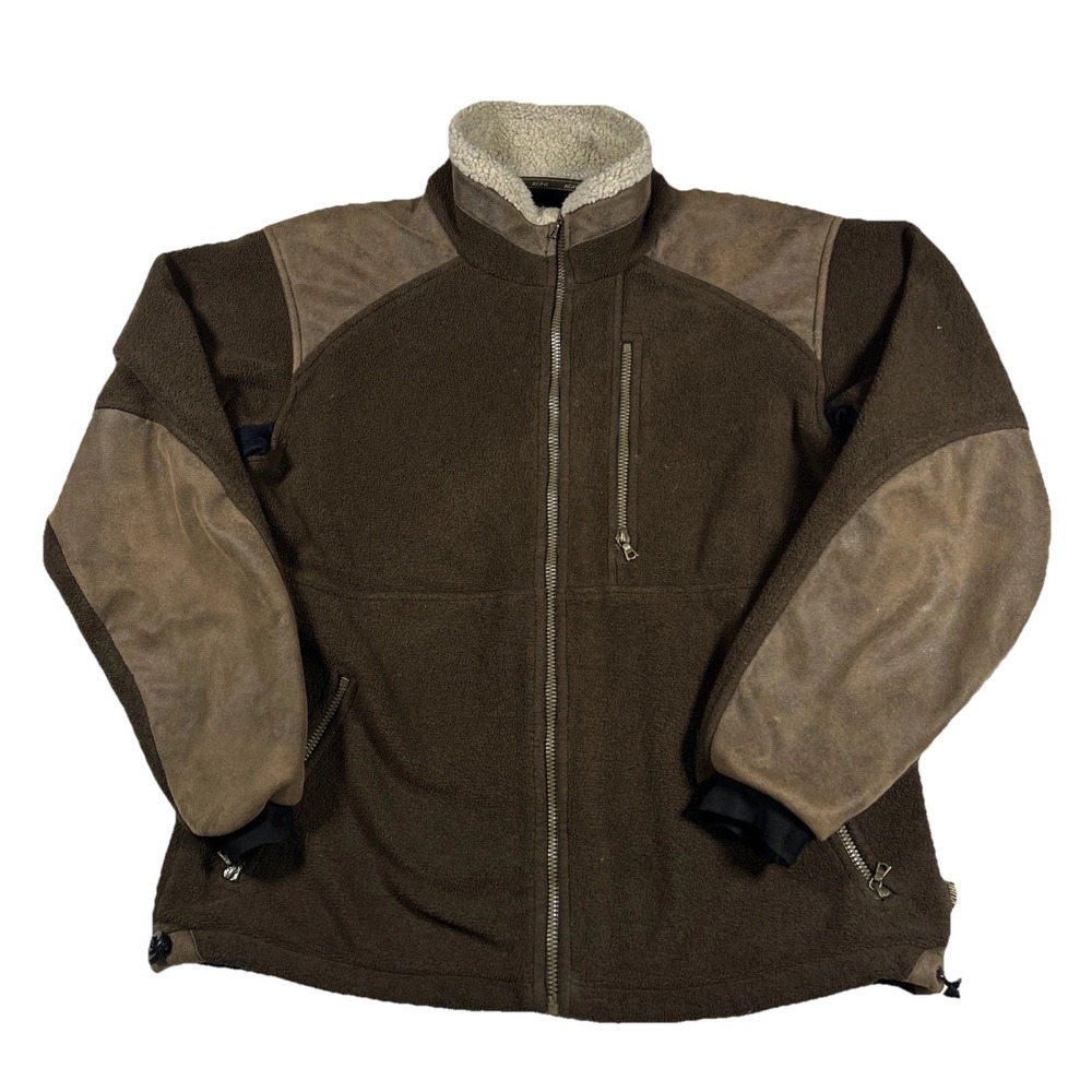Kuhl Alpenwurx Jacket Men Medium Brown Suede Trim Fade Fleece Shoulder Elbow Pad